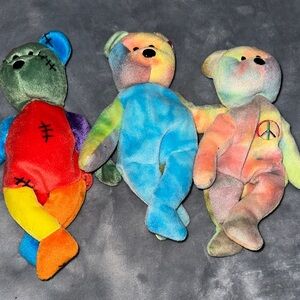 Ty Multicolor Peace and Patchwork Bears